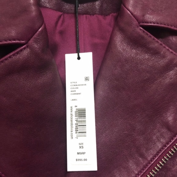 NWT $995 Alice + Olivia Cody Crop Lamb Leather Moto Jacket in Purple - size XS! - Picture 7 of 8